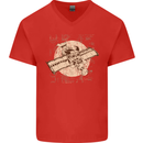 Flying Steampunk Dog Mens V-Neck Cotton T-Shirt Red