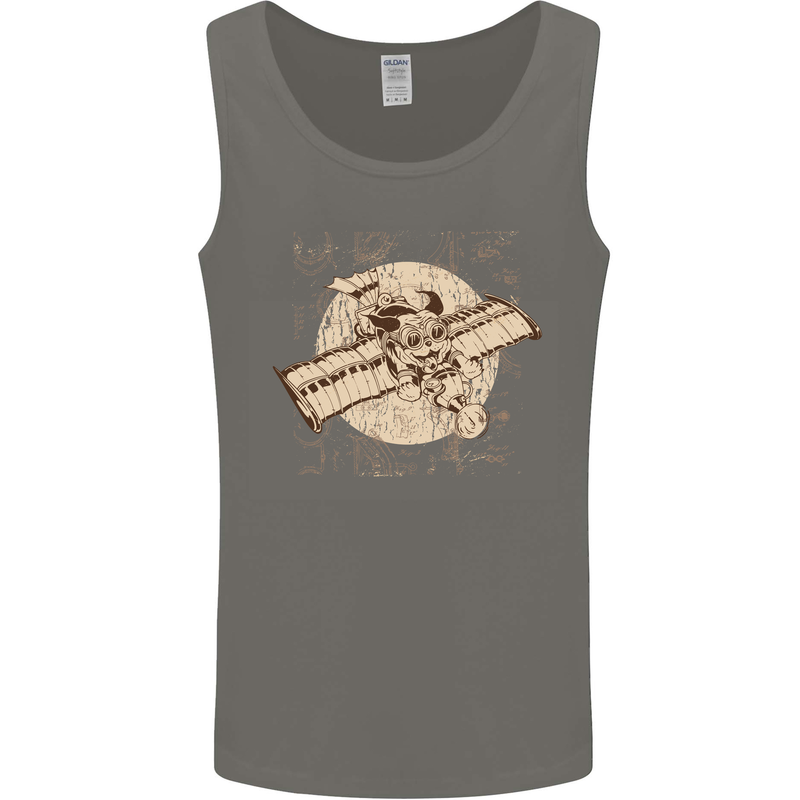 Flying Steampunk Dog Mens Vest Tank Top Charcoal
