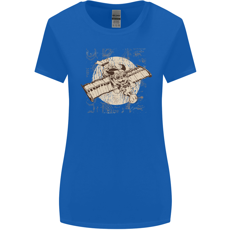 Flying Steampunk Dog Womens Wider Cut T-Shirt Royal Blue