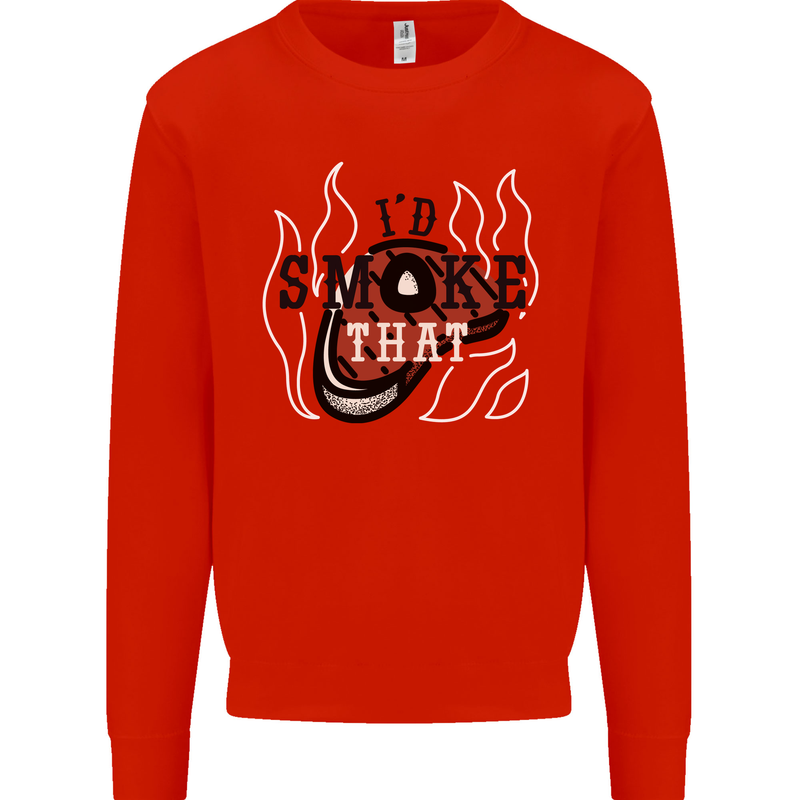 Food I'd Smoke That Funny Chef BBQ Cook Mens Sweatshirt Jumper Bright Red