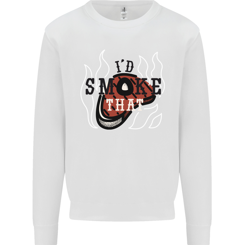 Food I'd Smoke That Funny Chef BBQ Cook Mens Sweatshirt Jumper White
