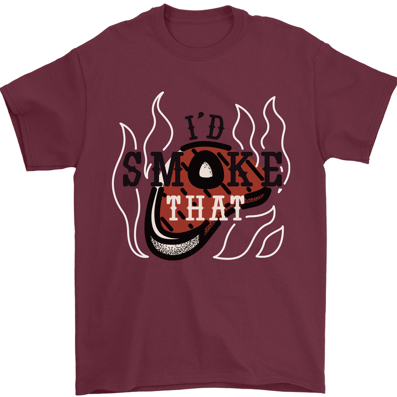 Food I'd Smoke That Funny Chef BBQ Cook Mens T-Shirt Cotton Gildan Maroon