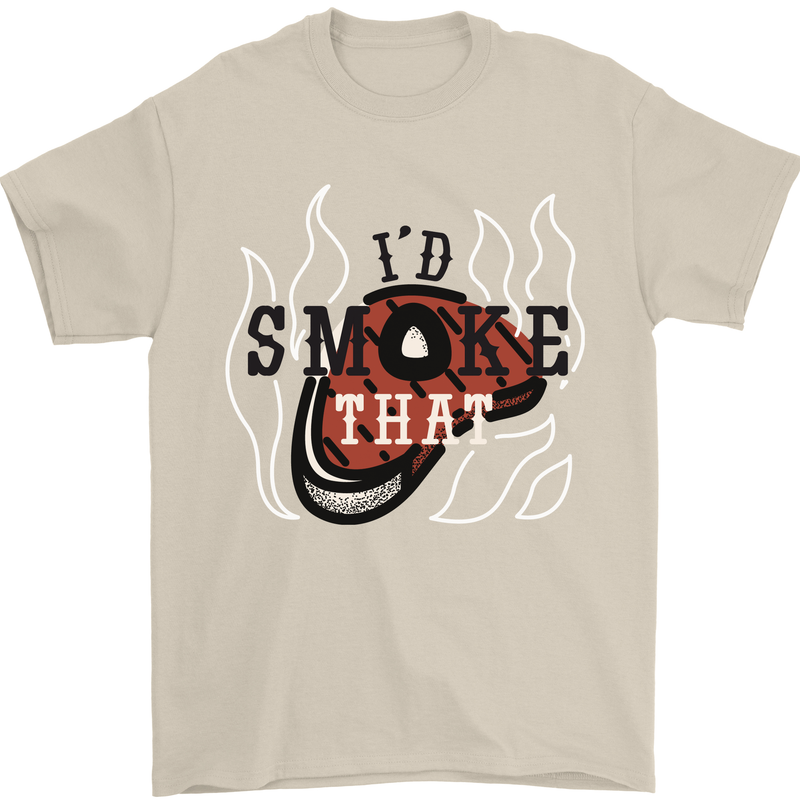 Food I'd Smoke That Funny Chef BBQ Cook Mens T-Shirt Cotton Gildan Sand