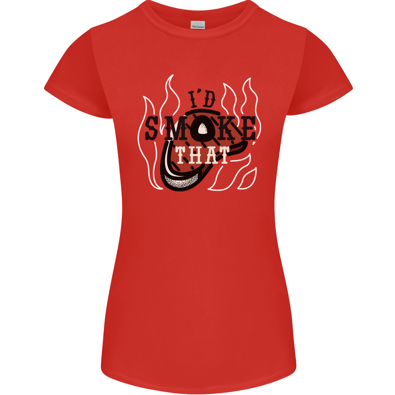 Food I'd Smoke That Funny Chef BBQ Cook Womens Petite Cut T-Shirt Red