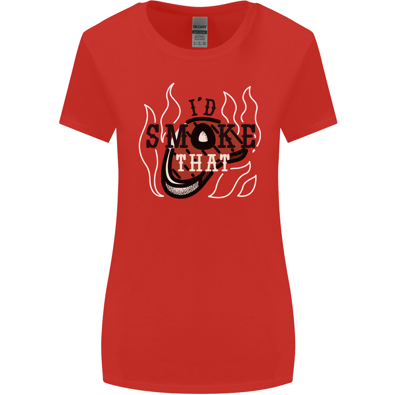 Food I'd Smoke That Funny Chef BBQ Cook Womens Wider Cut T-Shirt Red