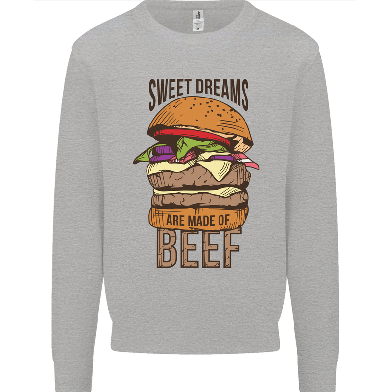 Food Sweet Dreams Beef Funny Chef BBQ Cook Kids Sweatshirt Jumper Sports Grey