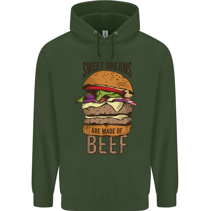 Food Sweet Dreams Beef Funny Chef BBQ Cook Mens 80% Cotton Hoodie Forest Green