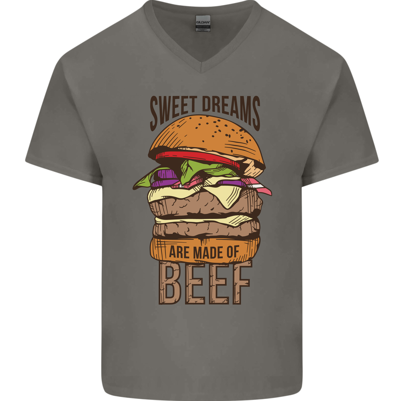 Food Sweet Dreams Beef Funny Chef BBQ Cook Mens V-Neck Cotton T-Shirt Charcoal