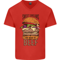 Food Sweet Dreams Beef Funny Chef BBQ Cook Mens V-Neck Cotton T-Shirt Red