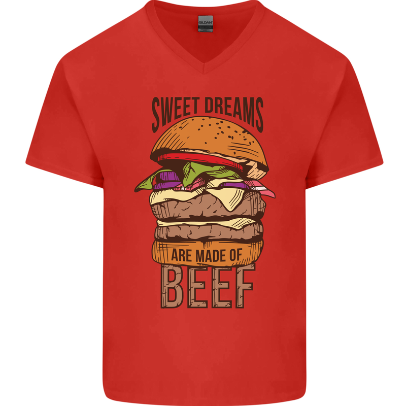 Food Sweet Dreams Beef Funny Chef BBQ Cook Mens V-Neck Cotton T-Shirt Red