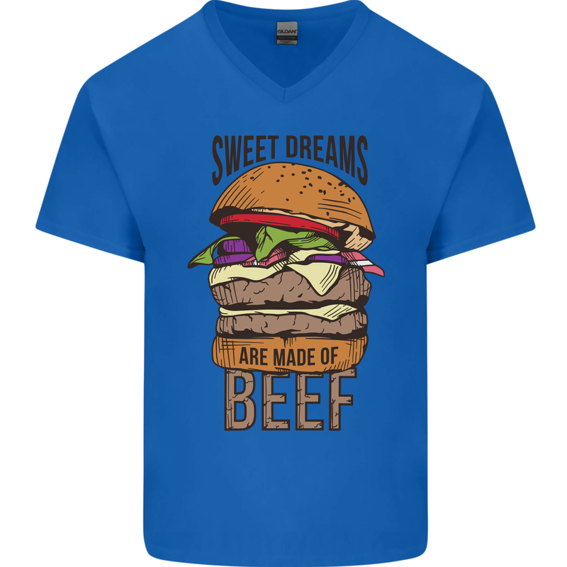 Food Sweet Dreams Beef Funny Chef BBQ Cook Mens V-Neck Cotton T-Shirt Royal Blue