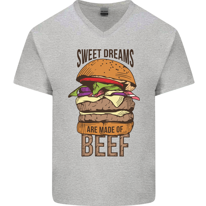 Food Sweet Dreams Beef Funny Chef BBQ Cook Mens V-Neck Cotton T-Shirt Sports Grey