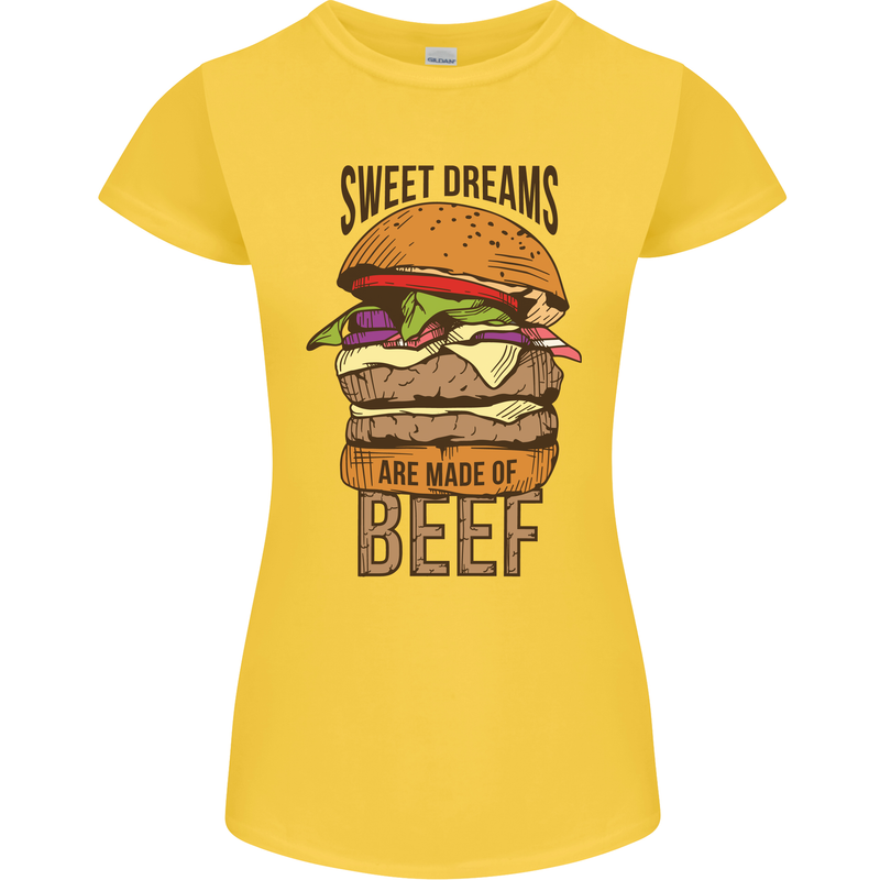 Food Sweet Dreams Beef Funny Chef BBQ Cook Womens Petite Cut T-Shirt Yellow