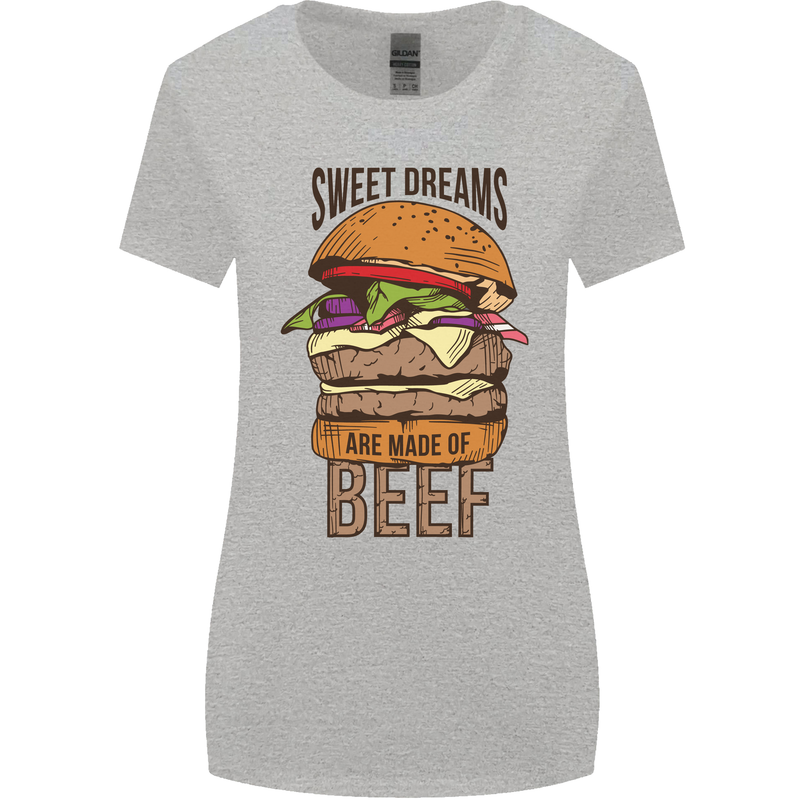 Food Sweet Dreams Beef Funny Chef BBQ Cook Womens Wider Cut T-Shirt Sports Grey