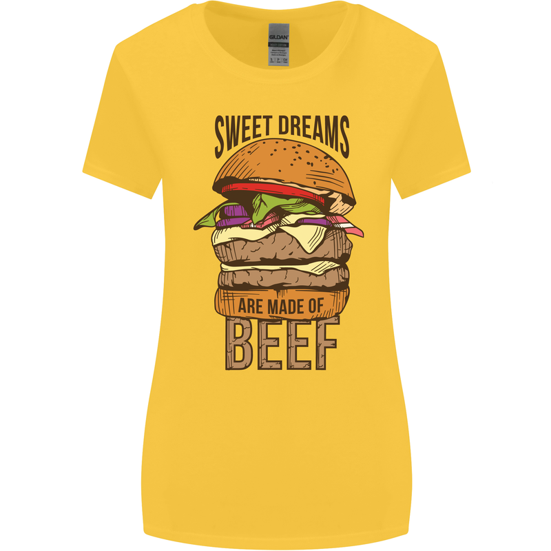 Food Sweet Dreams Beef Funny Chef BBQ Cook Womens Wider Cut T-Shirt Yellow