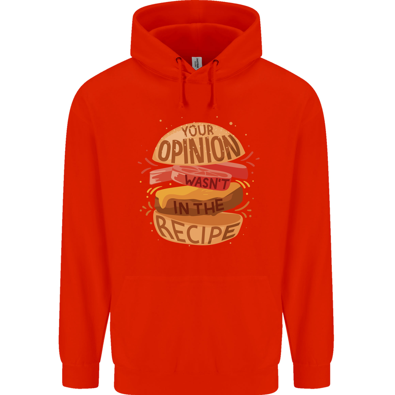 Food Your Opinion Funny Chef BBQ Cook Childrens Kids Hoodie Bright Red