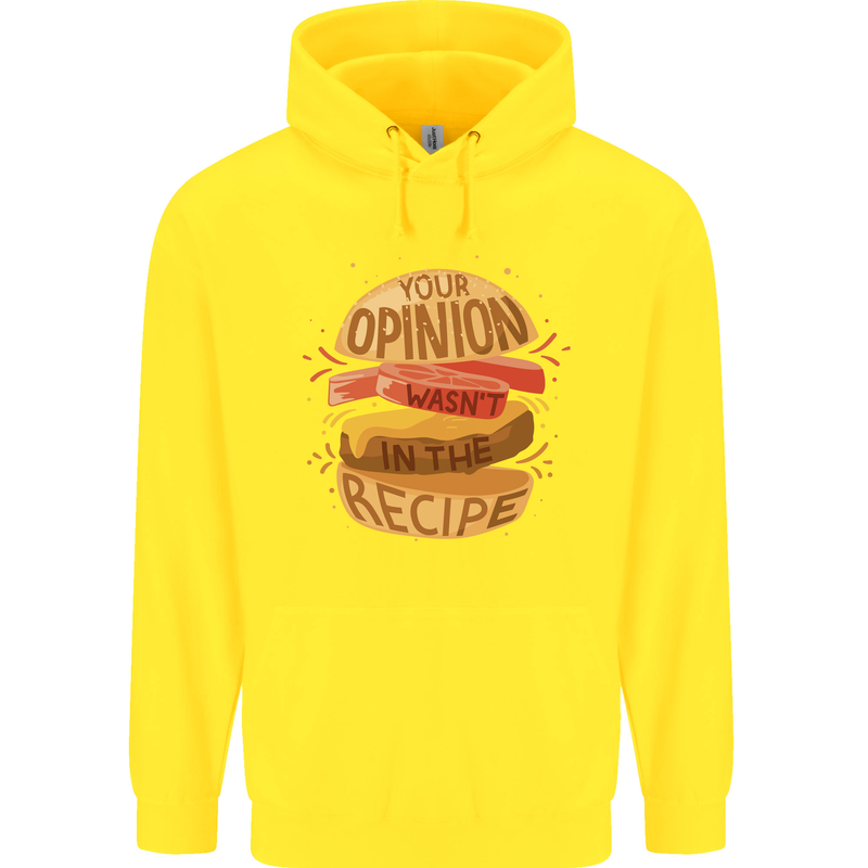 Food Your Opinion Funny Chef BBQ Cook Childrens Kids Hoodie Yellow