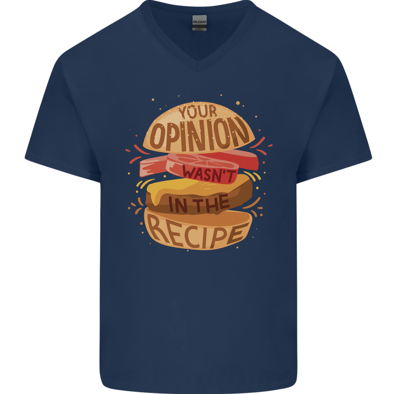 Food Your Opinion Funny Chef BBQ Cook Mens V-Neck Cotton T-Shirt Navy Blue