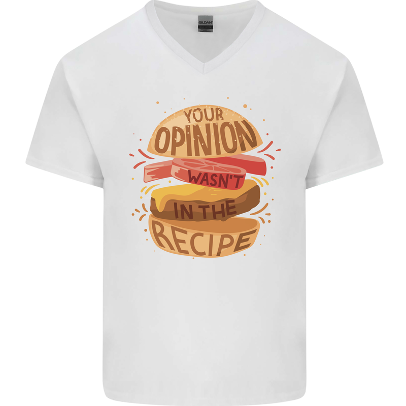 Food Your Opinion Funny Chef BBQ Cook Mens V-Neck Cotton T-Shirt White
