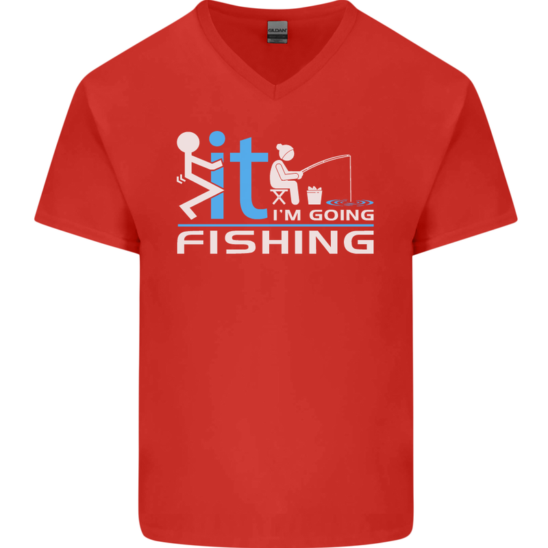 Fook It I'm Going Fishing Funny Fisherman Mens V-Neck Cotton T-Shirt Red