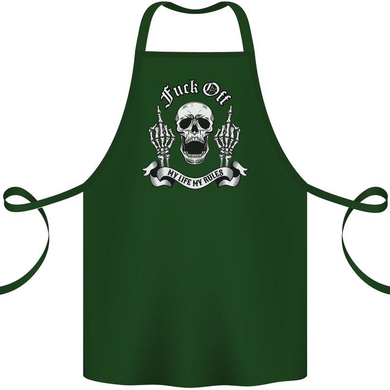 Fook Off My Life Rules Skull Finger Flip Cotton Apron 100% Organic Forest Green