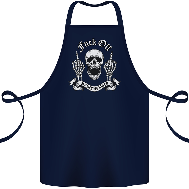 Fook Off My Life Rules Skull Finger Flip Cotton Apron 100% Organic Navy Blue