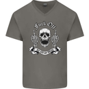 Fook Off My Life Rules Skull Finger Flip Mens V-Neck Cotton T-Shirt Charcoal