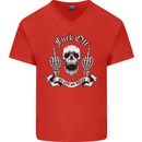 Fook Off My Life Rules Skull Finger Flip Mens V-Neck Cotton T-Shirt Red