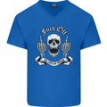 Fook Off My Life Rules Skull Finger Flip Mens V-Neck Cotton T-Shirt Royal Blue