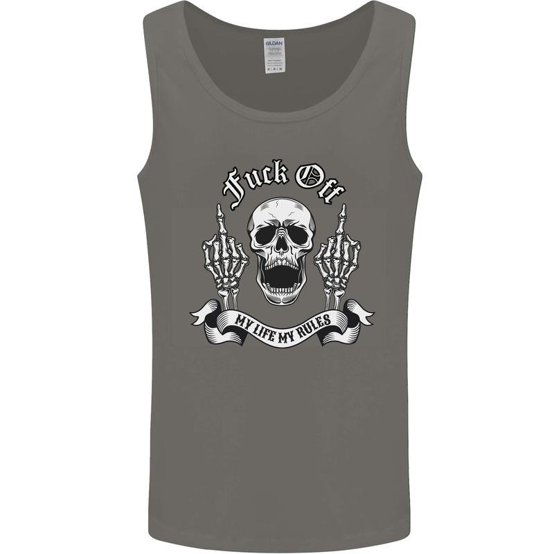 Fook Off My Life Rules Skull Finger Flip Mens Vest Tank Top Charcoal