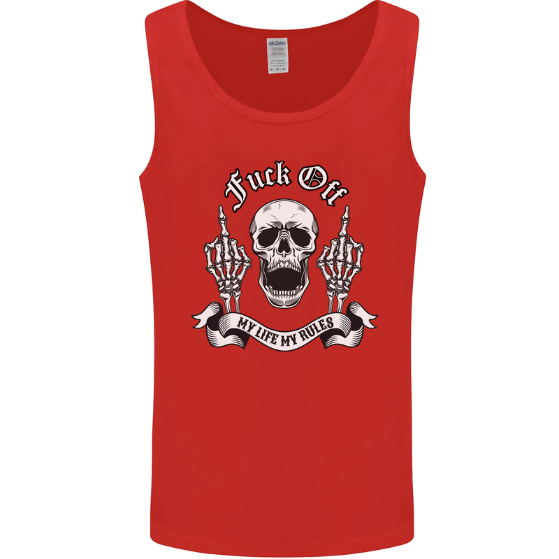 Fook Off My Life Rules Skull Finger Flip Mens Vest Tank Top Red