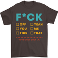 Fook Off Yeah You Me This Funny Offensive Mens T-Shirt Cotton Gildan Dark Chocolate