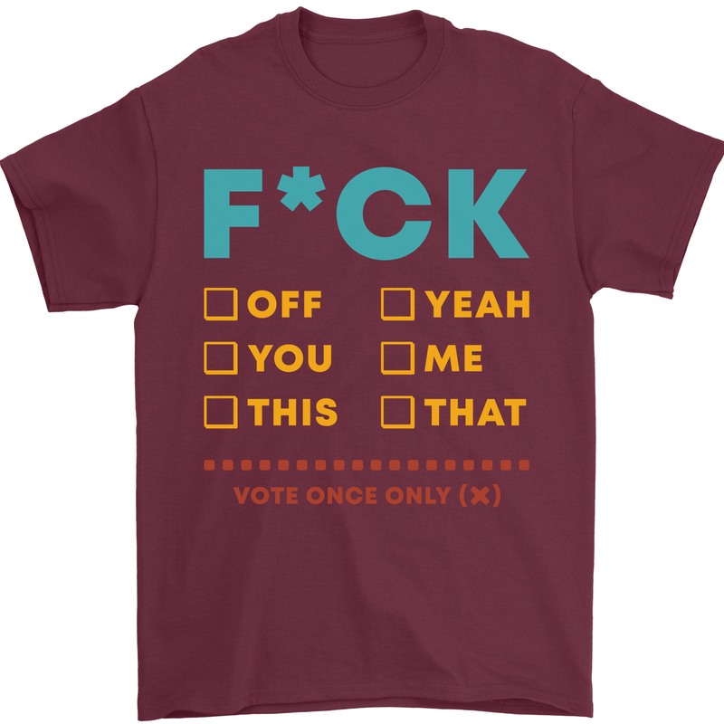 Fook Off Yeah You Me This Funny Offensive Mens T-Shirt Cotton Gildan Maroon