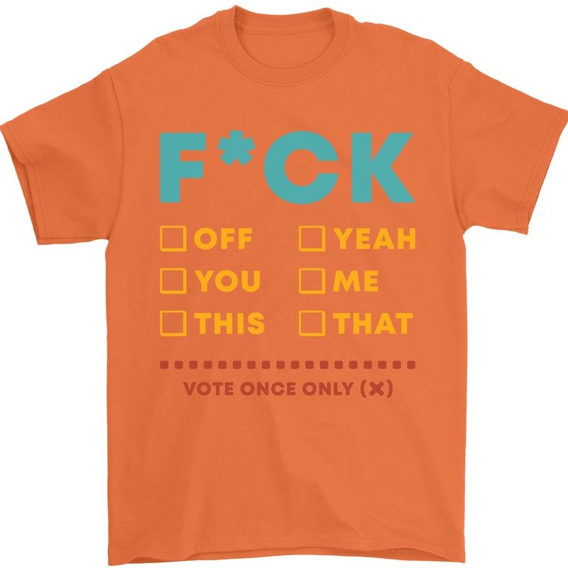 Fook Off Yeah You Me This Funny Offensive Mens T-Shirt Cotton Gildan Orange