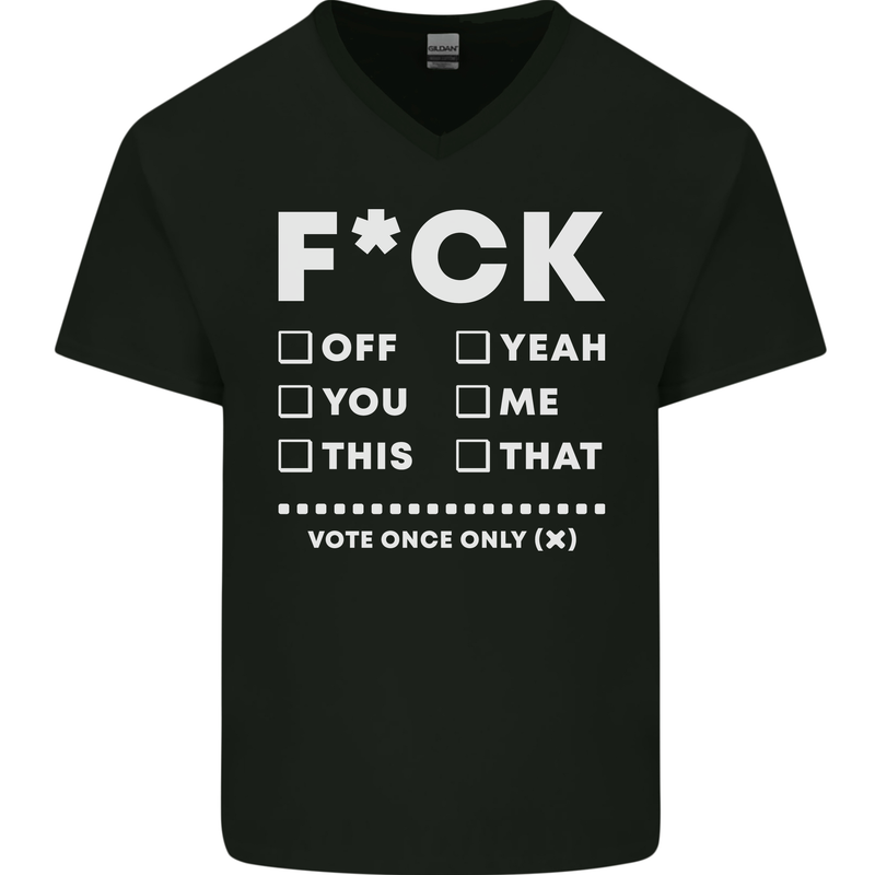 Fook Off Yeah You Me This Funny Offensive Mens V-Neck Cotton T-Shirt Black