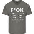 Fook Off Yeah You Me This Funny Offensive Mens V-Neck Cotton T-Shirt Charcoal