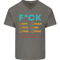 Fook Off Yeah You Me This Funny Offensive Mens V-Neck Cotton T-Shirt Charcoal