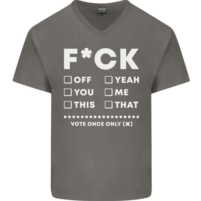 Fook Off Yeah You Me This Funny Offensive Mens V-Neck Cotton T-Shirt Charcoal