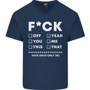 Fook Off Yeah You Me This Funny Offensive Mens V-Neck Cotton T-Shirt Navy Blue