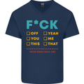 Fook Off Yeah You Me This Funny Offensive Mens V-Neck Cotton T-Shirt Navy Blue