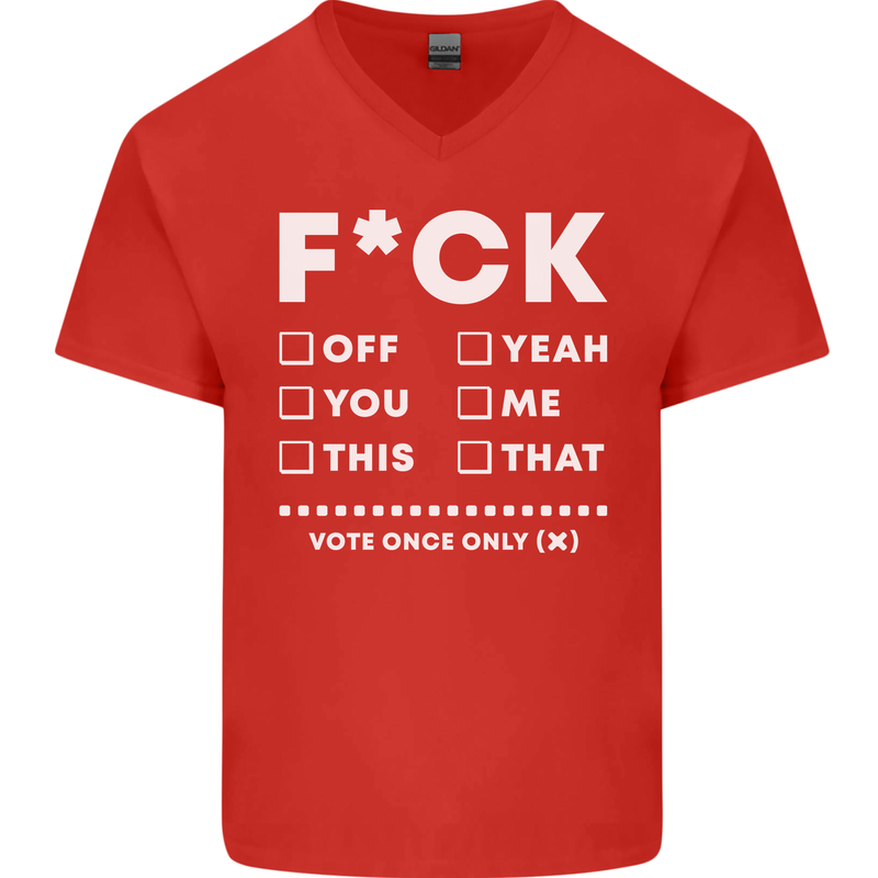 Fook Off Yeah You Me This Funny Offensive Mens V-Neck Cotton T-Shirt Red