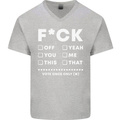Fook Off Yeah You Me This Funny Offensive Mens V-Neck Cotton T-Shirt Sports Grey
