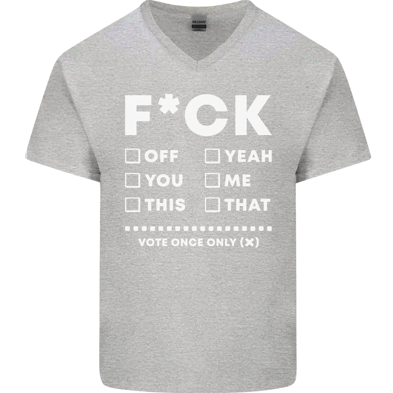 Fook Off Yeah You Me This Funny Offensive Mens V-Neck Cotton T-Shirt Sports Grey