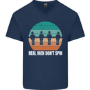 Foosball Table Football Real Men Don't Spin Mens V-Neck Cotton T-Shirt Navy Blue