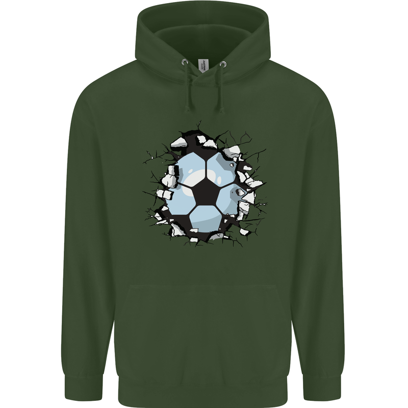 Football Smash Soccer Player Ball Childrens Kids Hoodie Forest Green