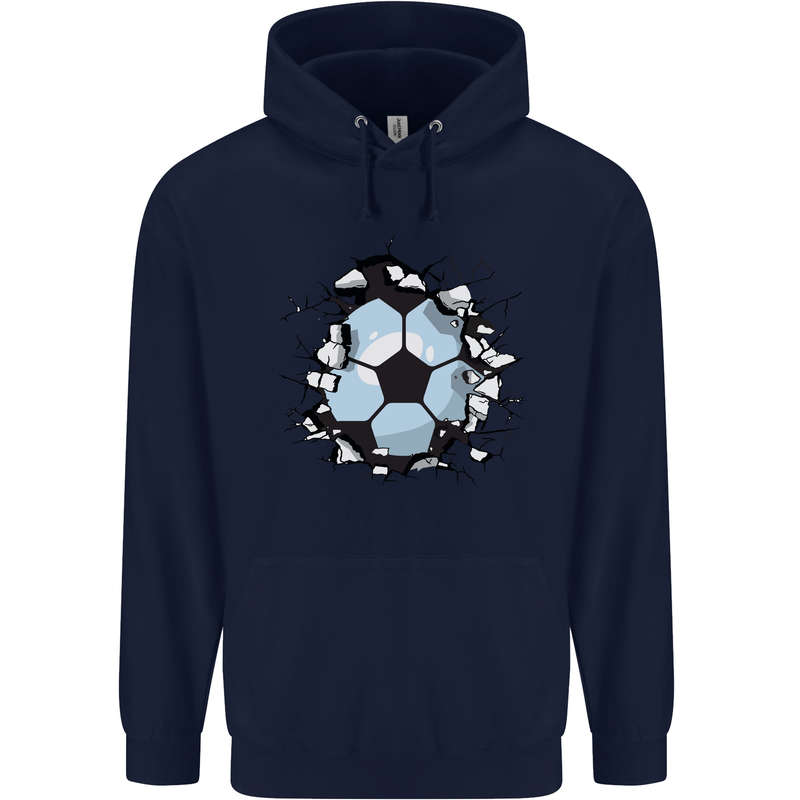Football Smash Soccer Player Ball Mens 80% Cotton Hoodie Navy Blue
