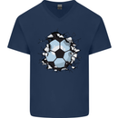 Football Smash Soccer Player Ball Mens V-Neck Cotton T-Shirt Navy Blue