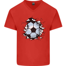 Football Smash Soccer Player Ball Mens V-Neck Cotton T-Shirt Red