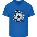 Football Smash Soccer Player Ball Mens V-Neck Cotton T-Shirt Royal Blue
