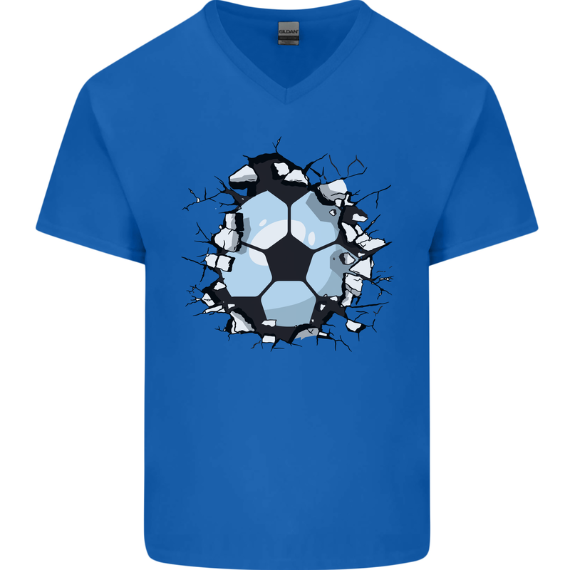 Football Smash Soccer Player Ball Mens V-Neck Cotton T-Shirt Royal Blue
